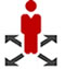 Red stick figure standing on top of a black X made out of arrows